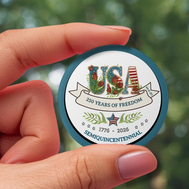 250 Years of Freedom Elegant Patriotic White Blue Knapp (250 Years of Freedom Elegant Patriotic White Blue Button)