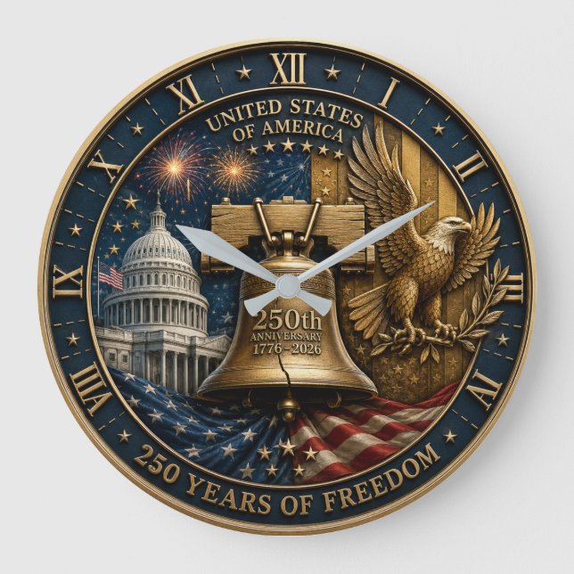 250 Years of Freedom Liberty Bell Bald Eagle & U.S Stor Klocka (Framsida)