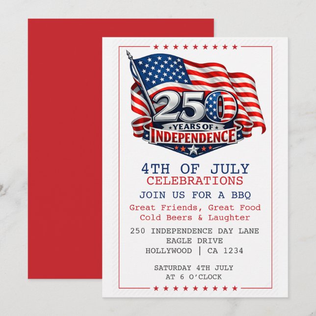 250 Years of Independence 4th of July Party Inbjudningar (Fram/baksida)