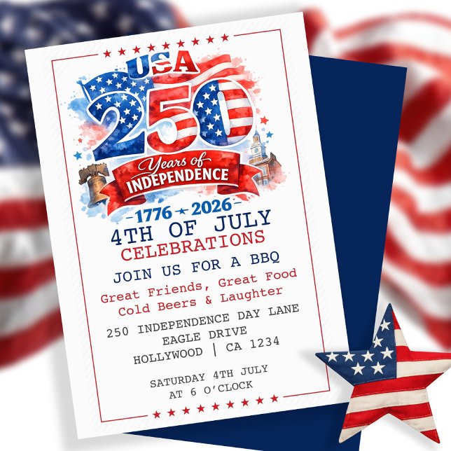 250 Years of Independence 4th of July Party Inbjudningar (250 Years of Independence 4th of July Party Invitation
by Ricaso. Special anniversary addition.)