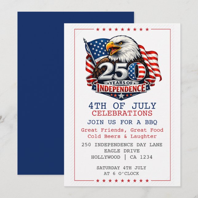 250 Years of Independence 4th of July Party Inbjudningar (Fram/baksida)