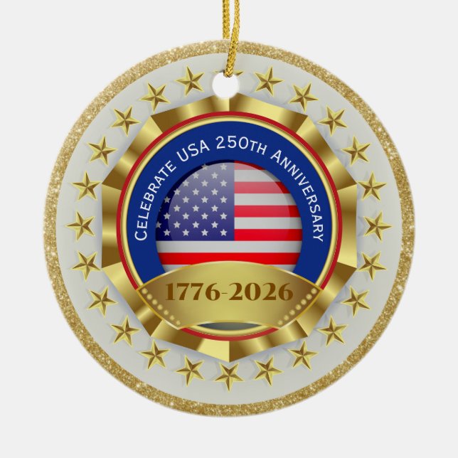 250th Anniversary USA Patriotic | 1776–2026 Julgransprydnad Keramik (Framsidan)