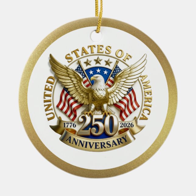 250th Anniversary USA Patriotic | 1776–2026 Julgransprydnad Keramik (Framsidan)