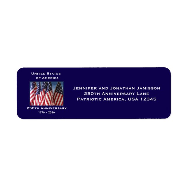 250th Anniversary USA Patriotic American Flags Returadress Etikett (Framsidan)