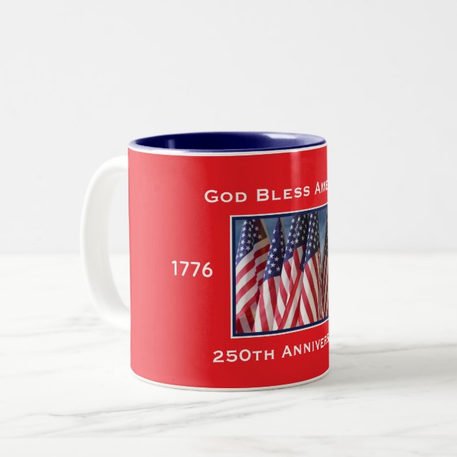 250th Anniversary USA Patriotic God Bless America Två-Tonad Mugg (Framsida vänster)