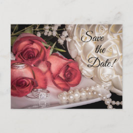 2586-White & Röd ros, Ringar, Bouquet, Pearls Vykort