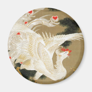 25. 老 松 白 鳳 図, 若 Gräs-träd & Phoenix, Jakuchu Magnet