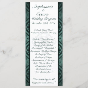 25 4 x 9 Bröllopsprogram Teal Ornate Damask Program
