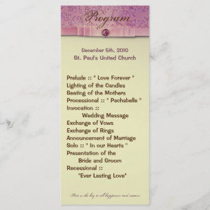 25 4x9 Bröllopsprogram Amethyst Jewel Embossed Pap Program