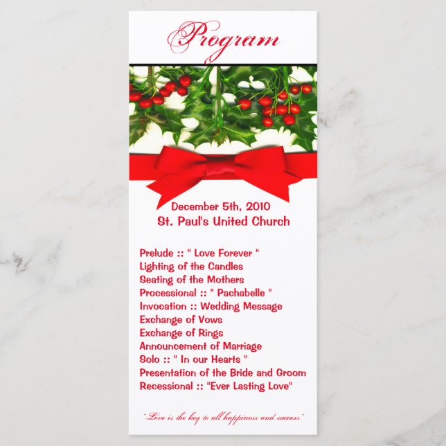 25 4x9 Bröllopsprogram Baughs Holly Berry Christma Program (Framsida)