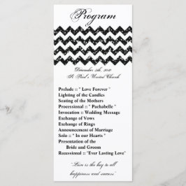 25 4x9 Bröllopsprogram Black Glitter Chevron Zig Program
