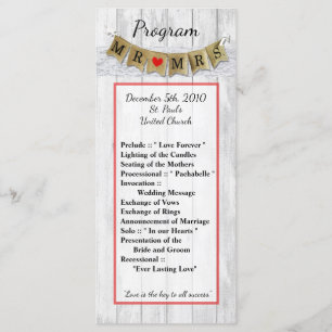 25 4x9 Bröllopsprogram Burlap Mr och Banner Program