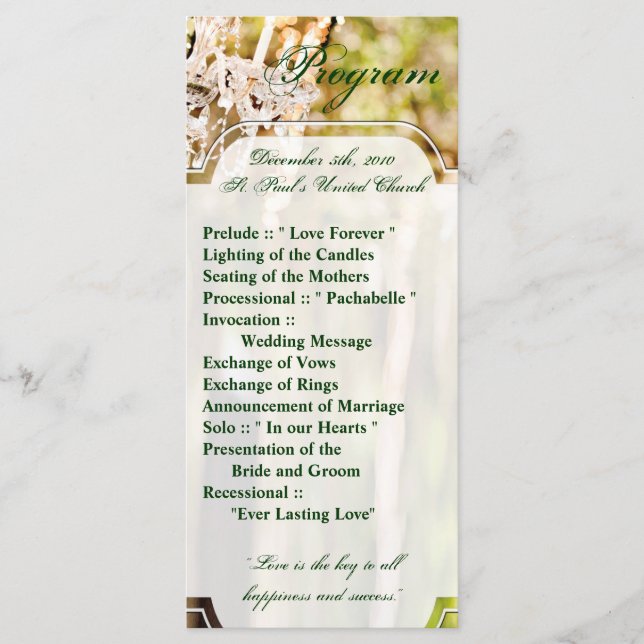 25 4x9 Bröllopsprogram Chandelier i Oak Träd Crys Program (Framsida)