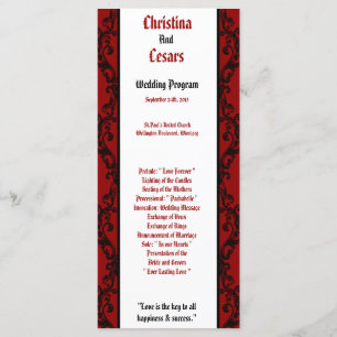 25 4x9 Bröllopsprogram Crimson Red Ornate Embellis Program