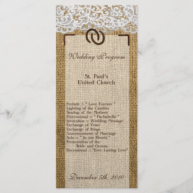 25 4x9-Bröllopsprogram för hästar på Burlap Snöre Program (Framsida)