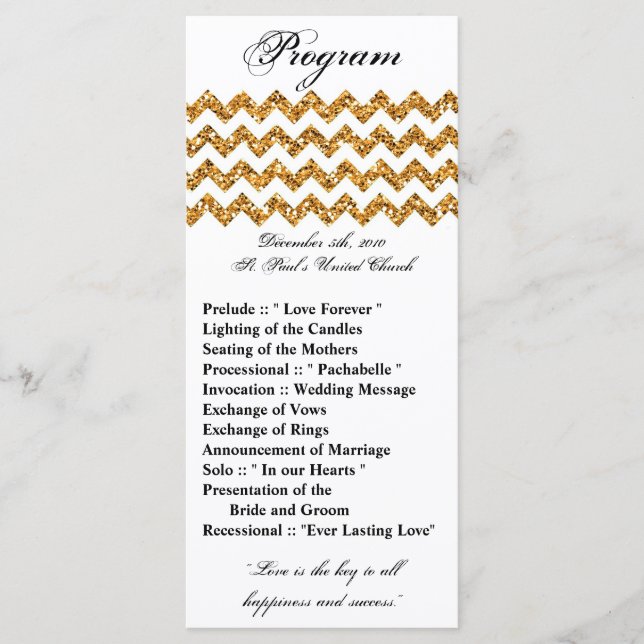 25 4x9 Bröllopsprogram Guld Glitter Chevron Zig Program (Framsida)