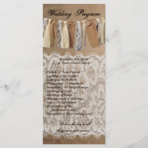 25 4x9 Bröllopsprogram Kraft Papper Bag Snöre Burl Program