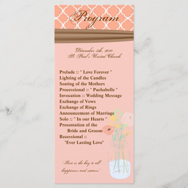 25 4x9 Bröllopsprogram Land Mason Burk Flowers Program (Framsida)