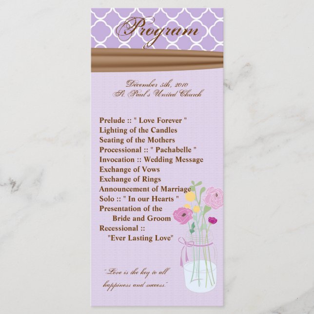 25 4x9 Bröllopsprogram Land Mason Burk Flowers Program (Framsida)