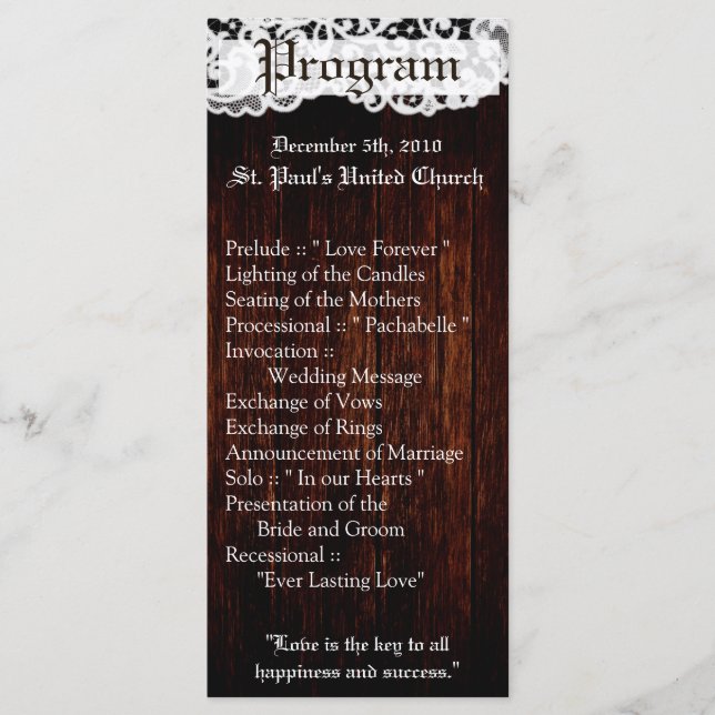 25 4x9 Bröllopsprogram Land Mörk Barn Wood Snöre Program (Framsida)