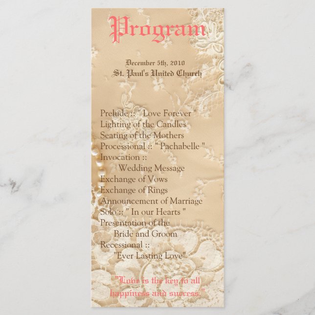 25 4x9 Bröllopsprogram Land Snöre Victorian Vint Program (Framsida)