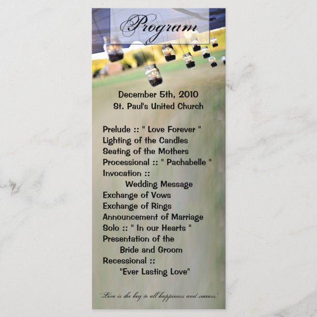 25 4x9 Bröllopsprogram Mason Burk Candle Holders Program (Framsida)