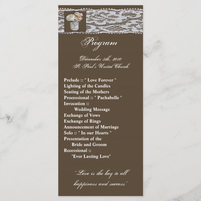 25 4x9 Bröllopsprogram Mason Burk med Ro Program (Framsida)