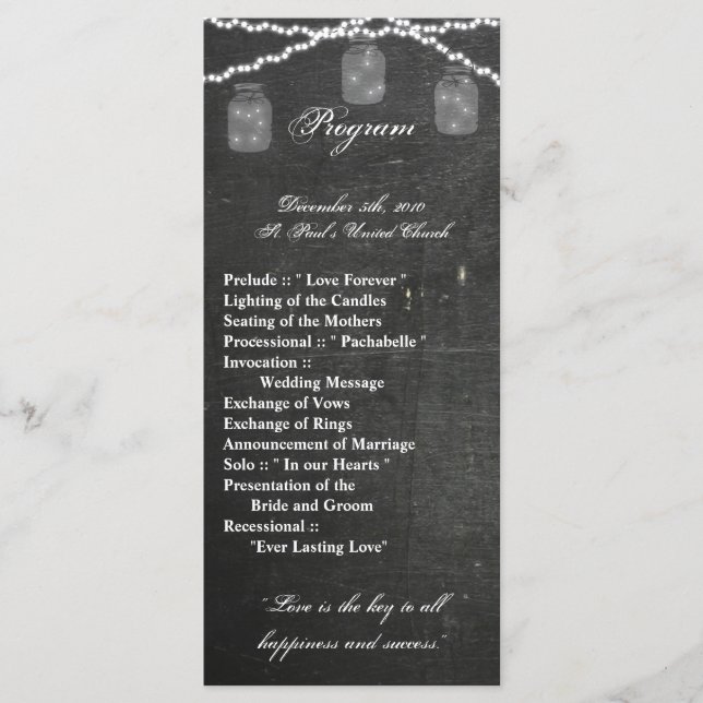 25 4x9 Bröllopsprogram Mason Burk String Ljus Cha Program (Framsida)
