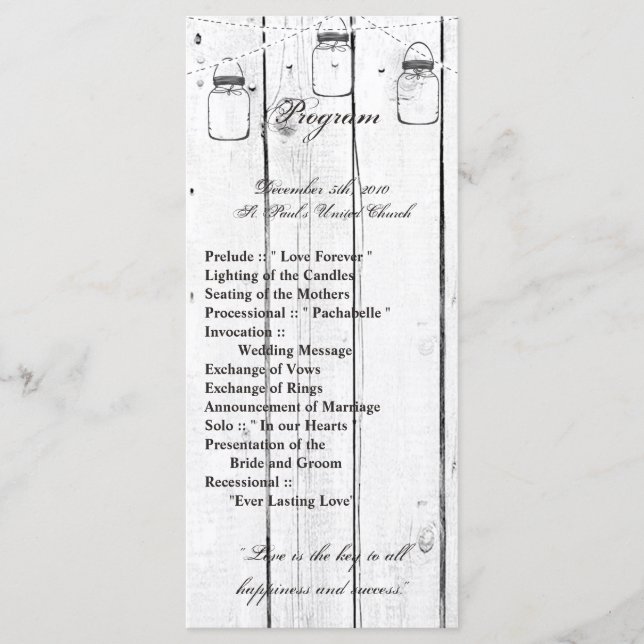 25 4x9 Bröllopsprogram Mason Burk String Ljus Program (Framsida)