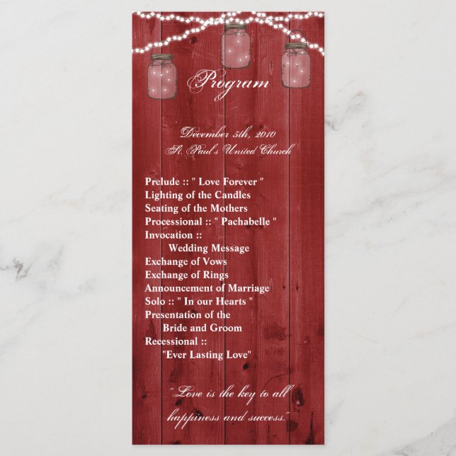 25 4x9 Bröllopsprogram Mason Burk String Ljus Woo Program (Framsida)