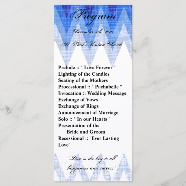 25 4x9 Bröllopsprogram Ombre Blue Chevron Program (Framsida)