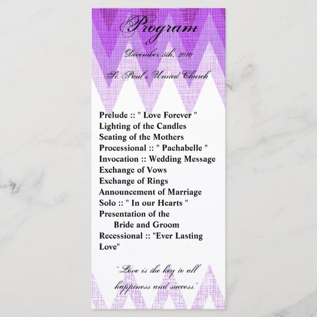 25 4x9 Bröllopsprogram Ombre Lila Chevron Program (Framsida)