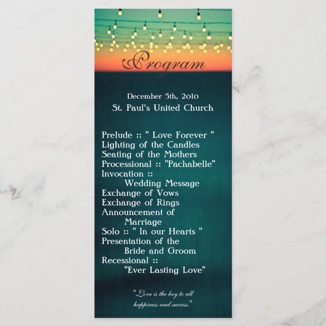 25 4x9 Bröllopsprogram Solnedgång Ljus Yard Program (Framsida)