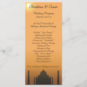 25 4x9 Bröllopsprogram Taj Mahal Sunset Orange Yel Program