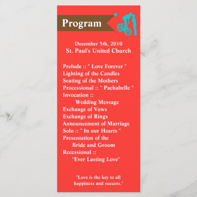 25 4x9-Bröllopsprogram Tonåring Kärlek par på cyke Program (Framsida)