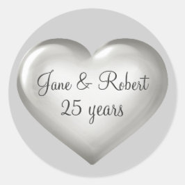 25 år Silver Glass Heart-årsdagen silver Runt Klistermärke