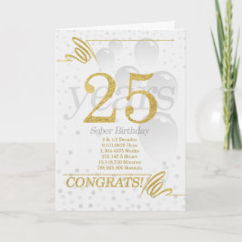 25 år Sober Birthday Faux Guld Glitter Kort