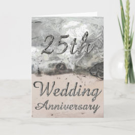 25-års bröllopsdag Chic silvertypografi Kort
