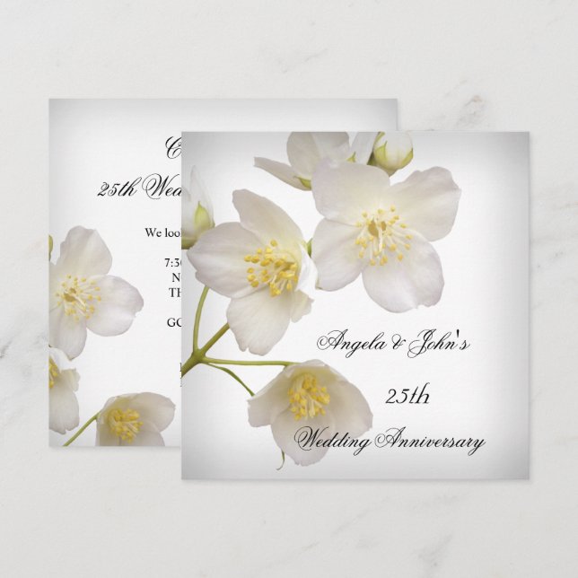 25-års bröllopsdag Elegant Blommig Vit Inbjudningar (Fram/baksida)