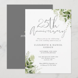25-års bröllopsdag Greenery Silver Script Inbjudningar