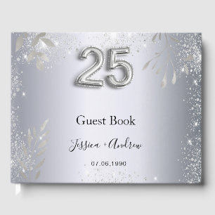 25-års bröllopsdag silver blad gästbok
