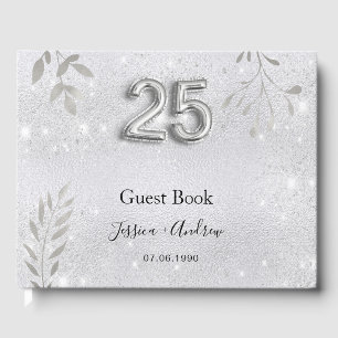 25-års bröllopsdag silver blad gästbok