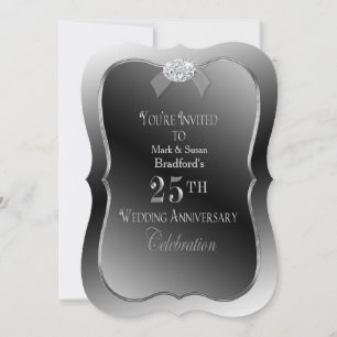 25-års bröllopsdag - Silver falsk diamant Inbjudningar
