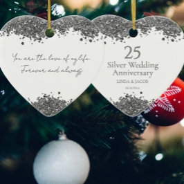 25-års bröllopsdag Silver Falskt glitter Julgransprydnad Keramik