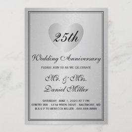 25-års bröllopsdag Silver Glam Hjärta Inbjudningar