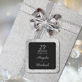 25-års bröllopsdag Silver Glitter Elegant Fyrkantigt Klistermärke