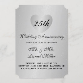25-års bröllopsdag Silver Hjarta Inbjudningar
