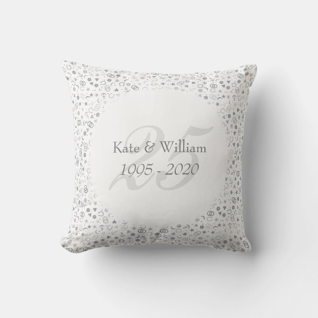 25-års bröllopsdag Silver Konfetti Kudde (Framsida)