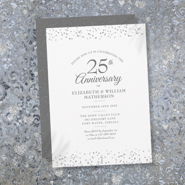 25-års bröllopsdag Silver Stardust Konfetti Inbjudningar (25th Wedding Anniversary Silver Stardust Confetti Invitation)