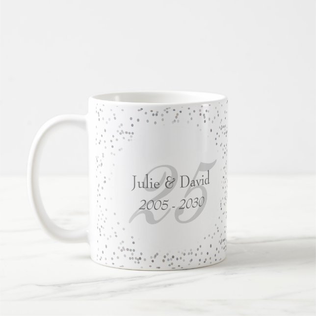 25-års bröllopsdag Silver Stjärnstoft Konfetti Kaffemugg (Vänster)